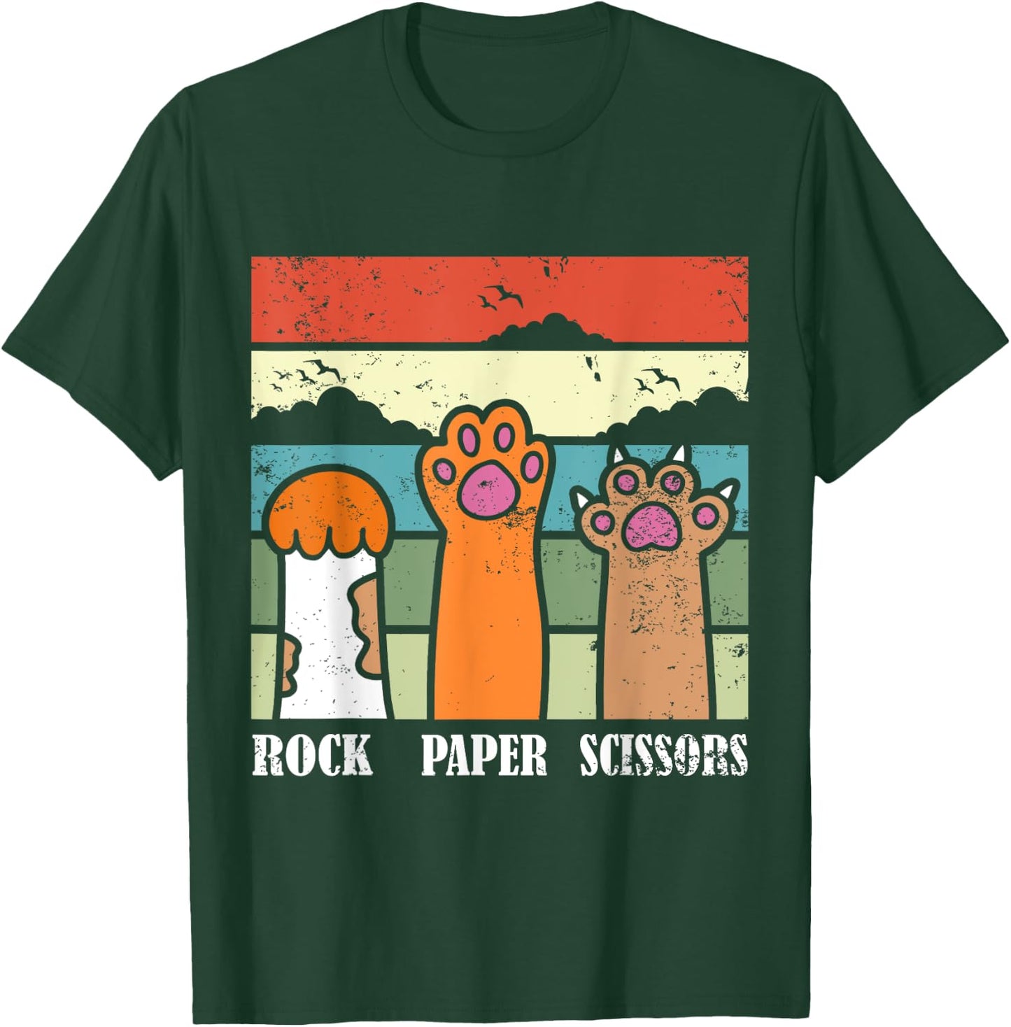 Rock Paper Scissors Game Kitten Lover Animal Paws Cat T-Shirt - T-Shirt | Forest