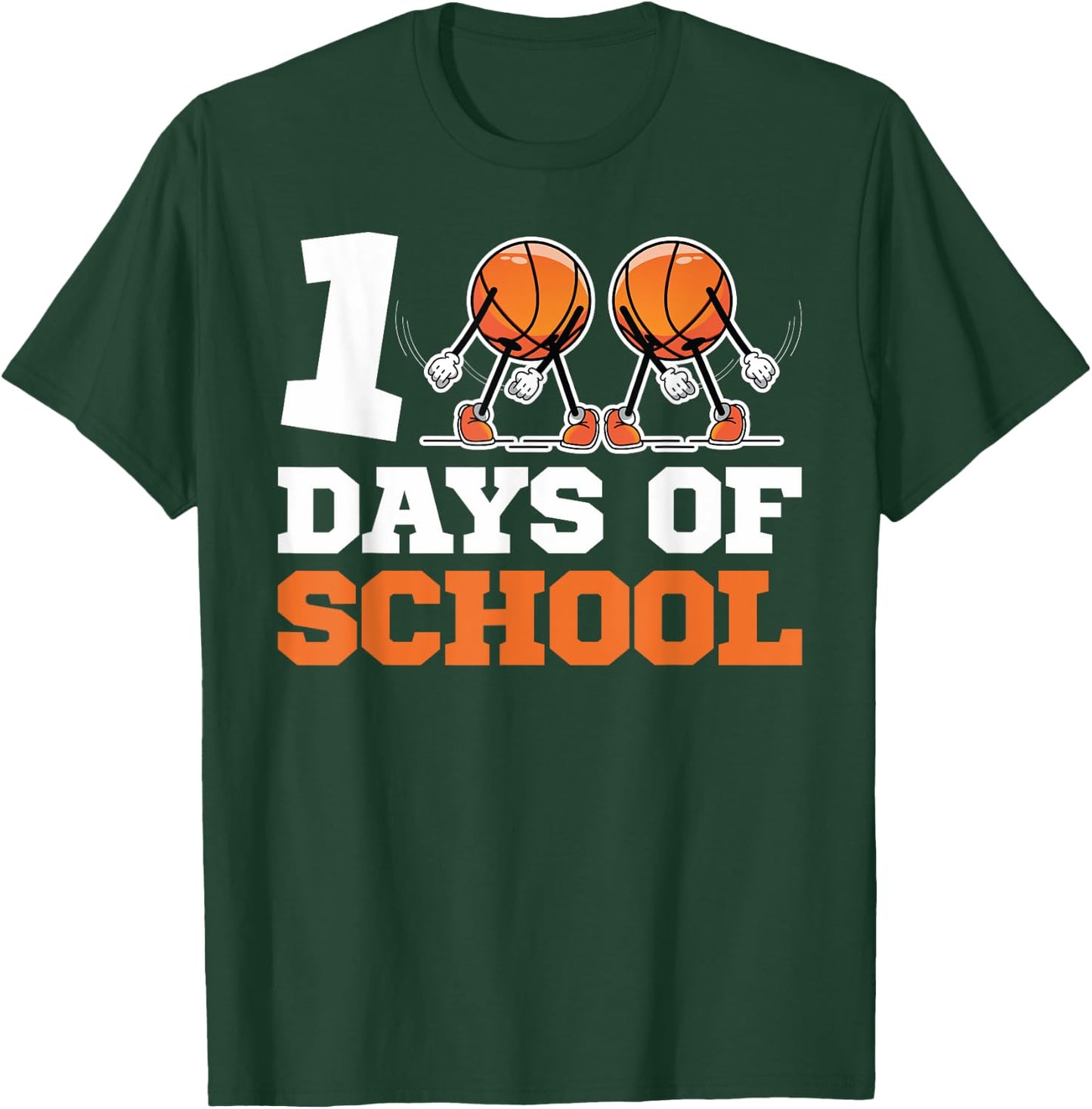 100th Day of School Basketball Kids 100 Days Of School T-Shirt - T-Shirt | Forest