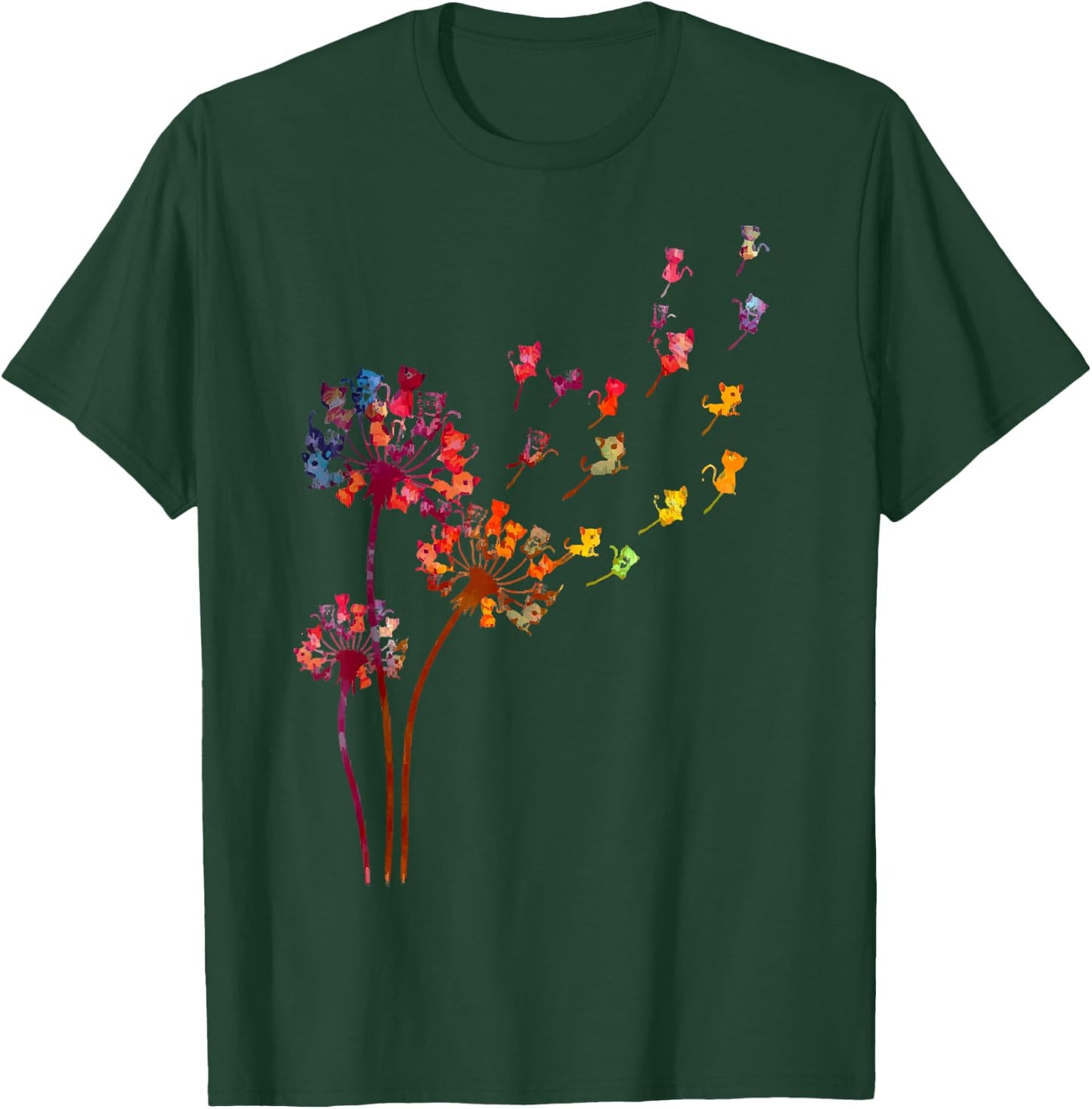 Tie Dye Dandelion Cats Flower Colorful Pet Cat Women T-Shirt - T-Shirt | Forest