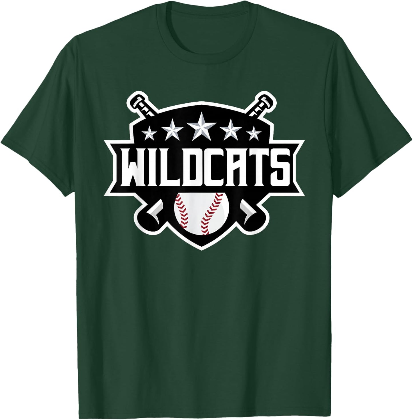 Wildcats Baseball Sports Game Day Spirit Print Stars Mom Dad T-Shirt - T-Shirt | Forest