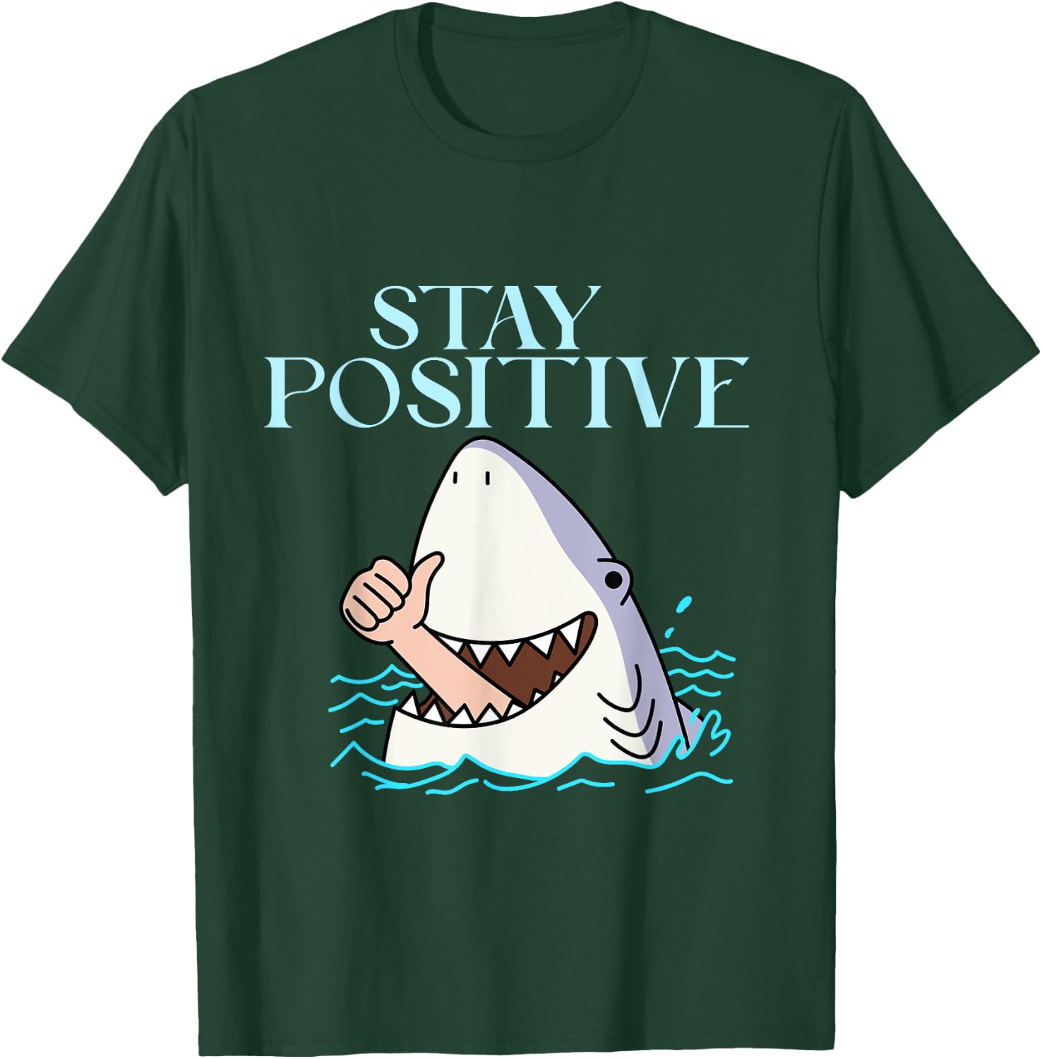 Stay Positive Funny Shark Cute Shark Thumbs Up Family T-Shirt - T-Shirt | Forest