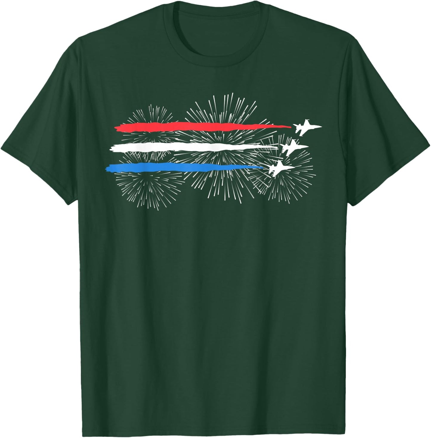 Red White and Blue Fighter Jets with Fireworks 4th of July T-Shirt - T-Shirt | Forest