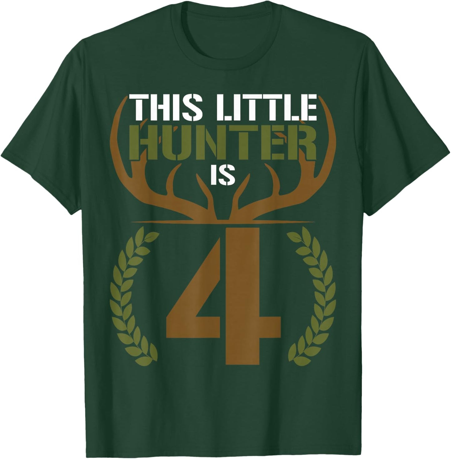 This Little Hunter is 4 Years Old 4th Birthday Deer Hunter T-Shirt - T-Shirt | Forest