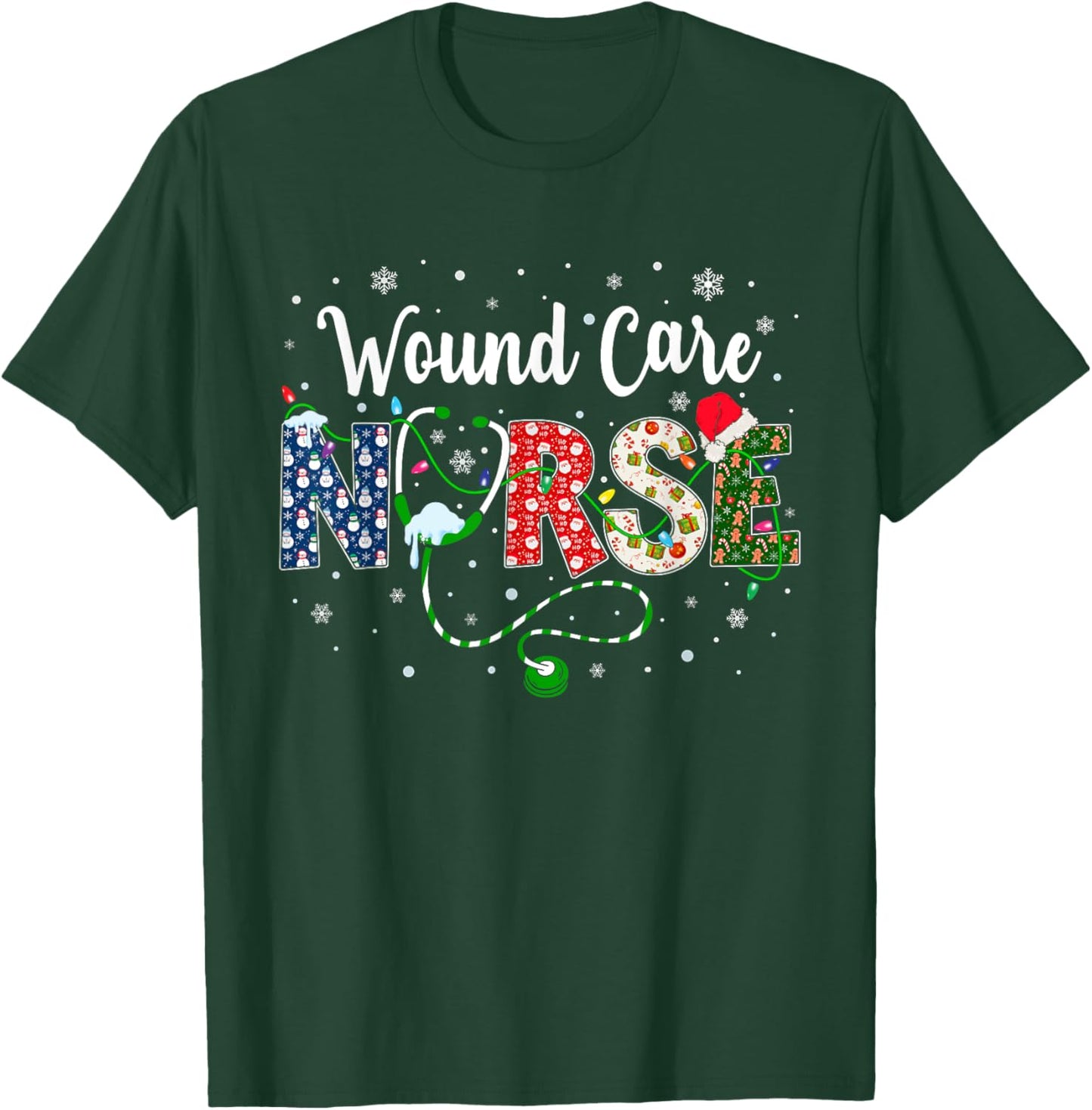 Wound Care Nurse Xmas Santa Hat Nurse Christmas Pattern T-Shirt - T-Shirt | Forest