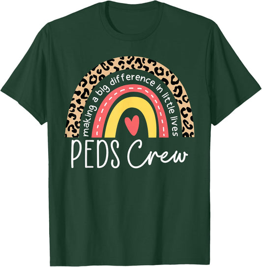 Pediatric Crew Peds Nurse Leopard Rainbow PICU Nurses T-Shirt - T-Shirt | Forest