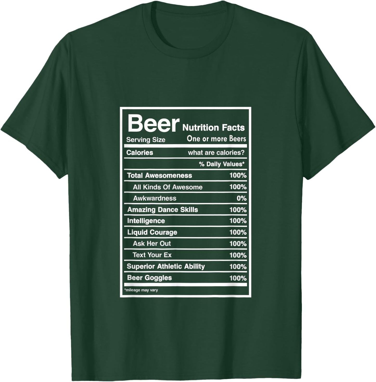 Beer Nutrition Fact Men Women Gift Funny Drinking T-Shirt - T-Shirt | Forest
