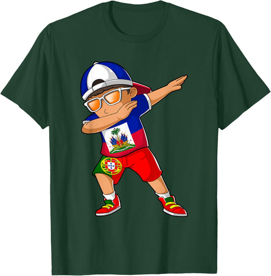Half Haitian Half Portuguese Boy Haiti Portugal Flag T-Shirt - T-Shirt | Forest