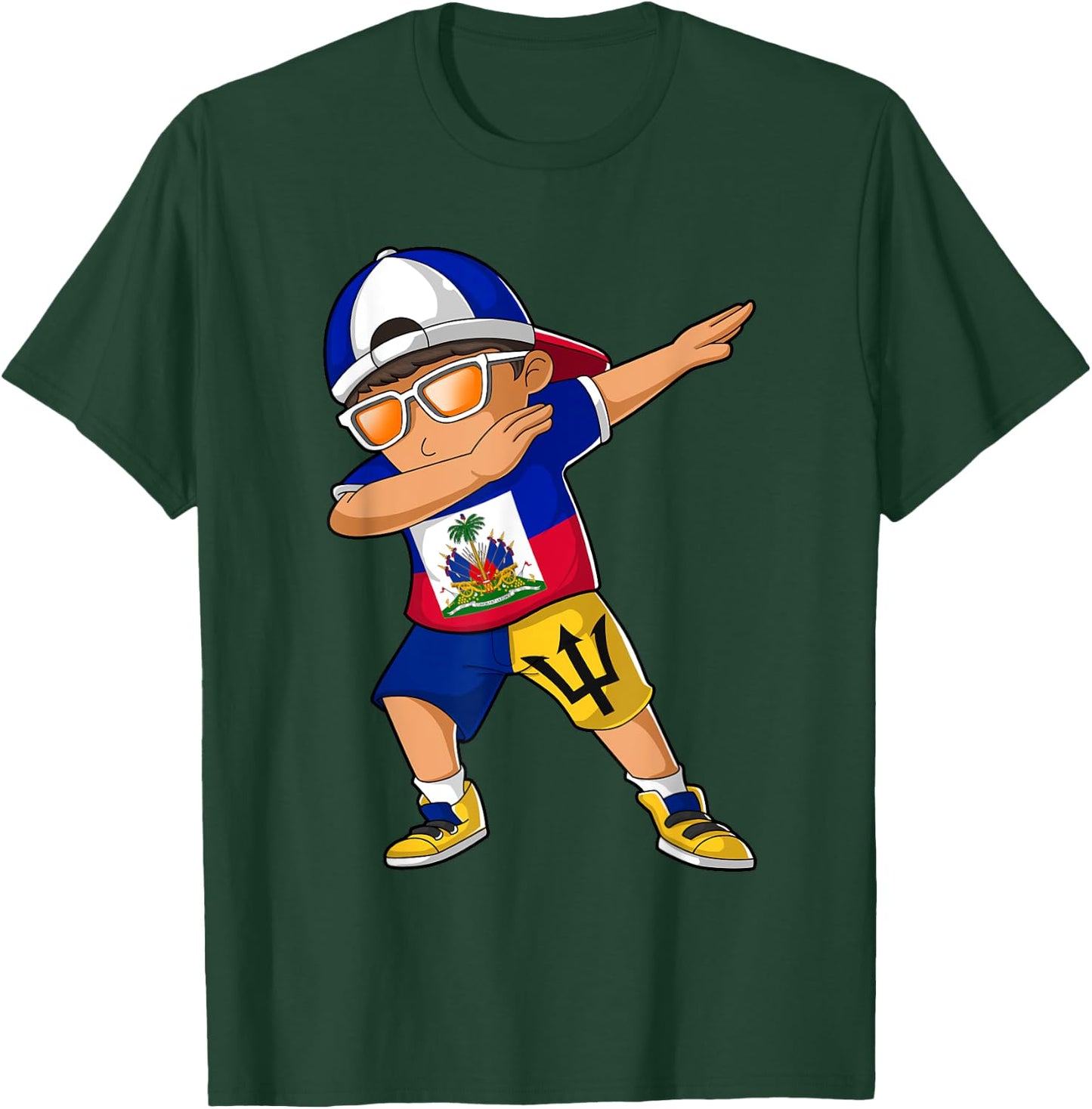 Half Haitian Half Barbadian Boy Haiti Barbados Flag T-Shirt - T-Shirt | Forest