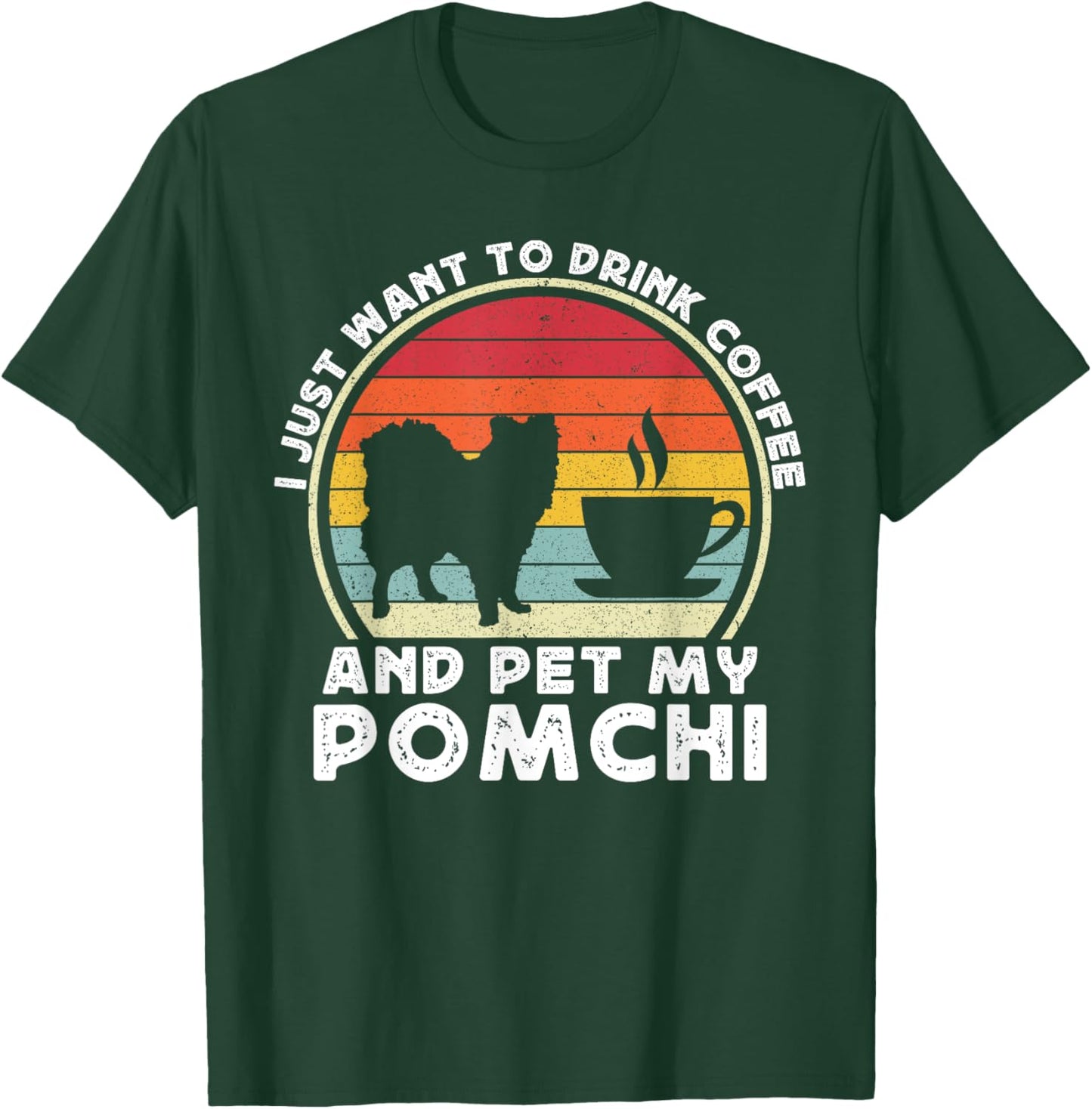 Coffee And Pomchi Women Pom-Chi Dog Mom Dad Funny T-Shirt - T-Shirt | Forest