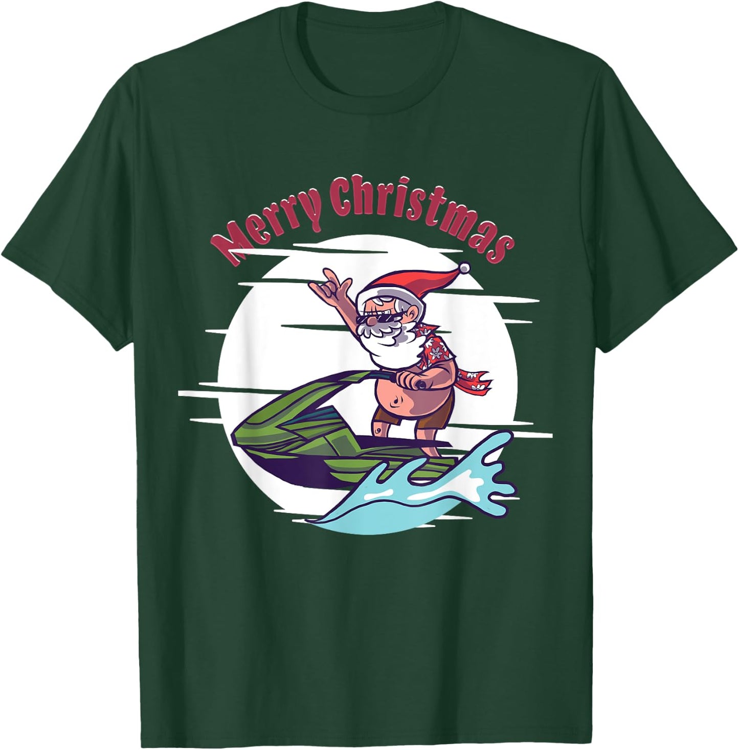 Merry Christmas Santa Jet Ski Watersports T-Shirt - T-Shirt | Forest