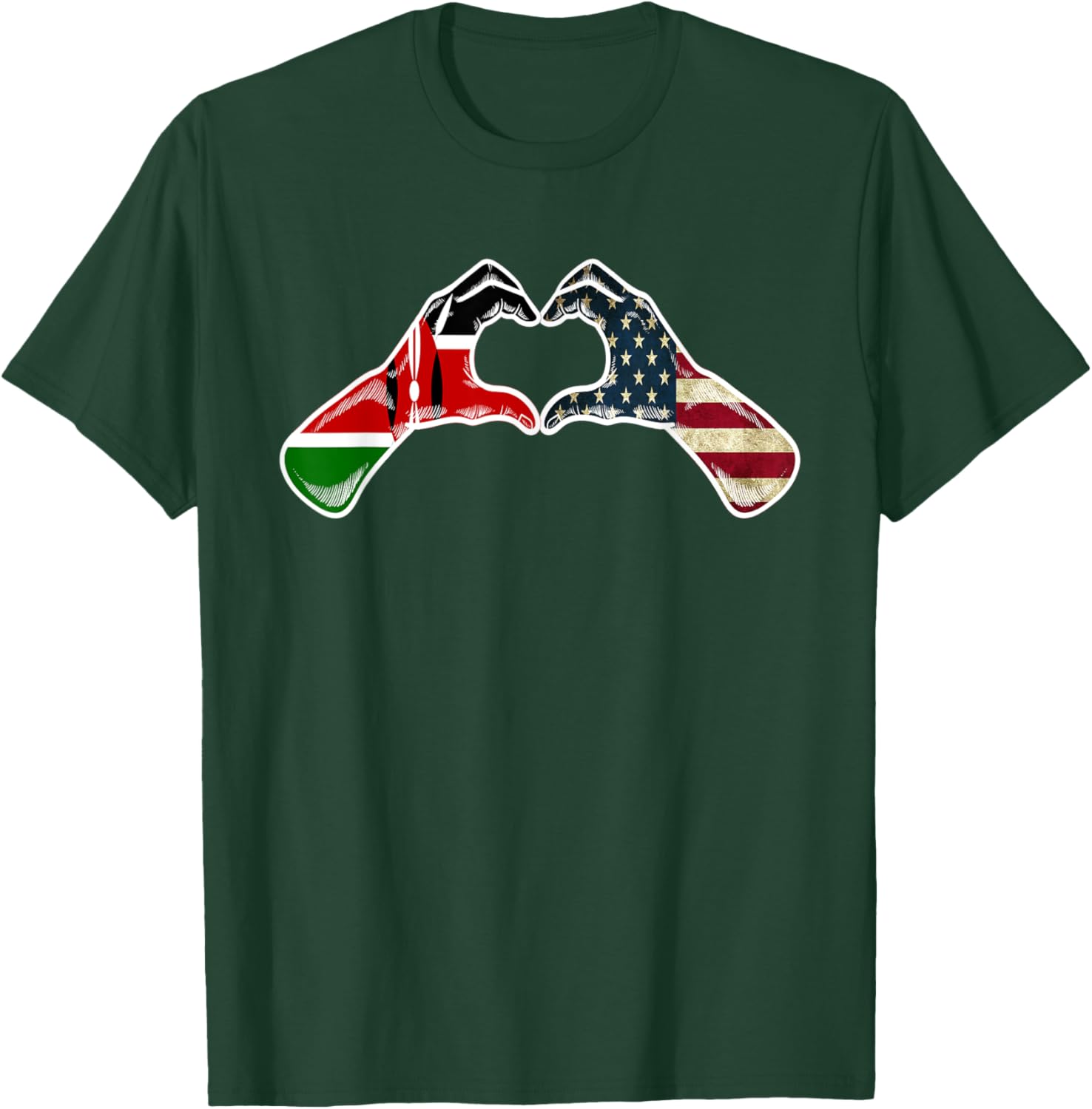 Kenya American USA Flag - USA Kenyan Heart T-Shirt - T-Shirt | Forest
