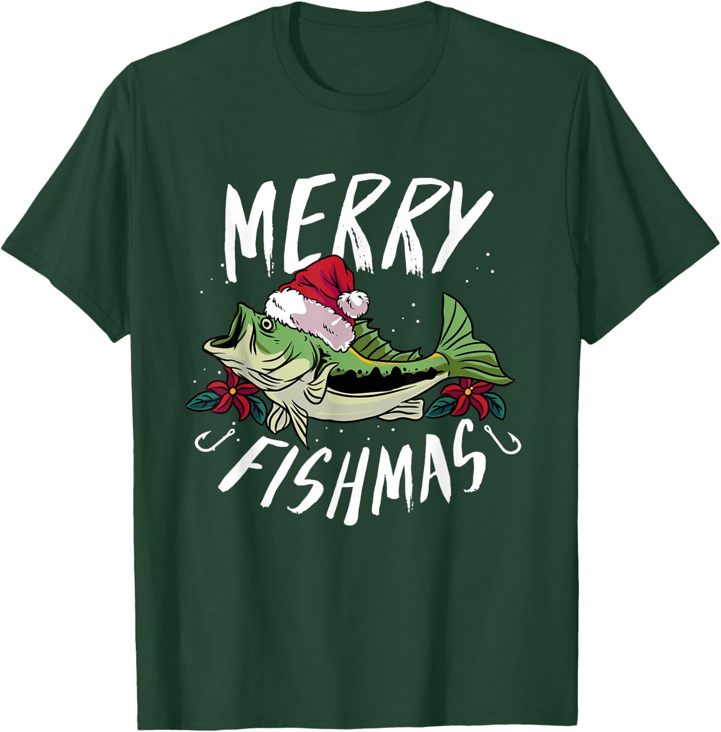 Funny Christmas Themed Bass Fishing design - Merry Fishmas T-Shirt - T-Shirt | Forest