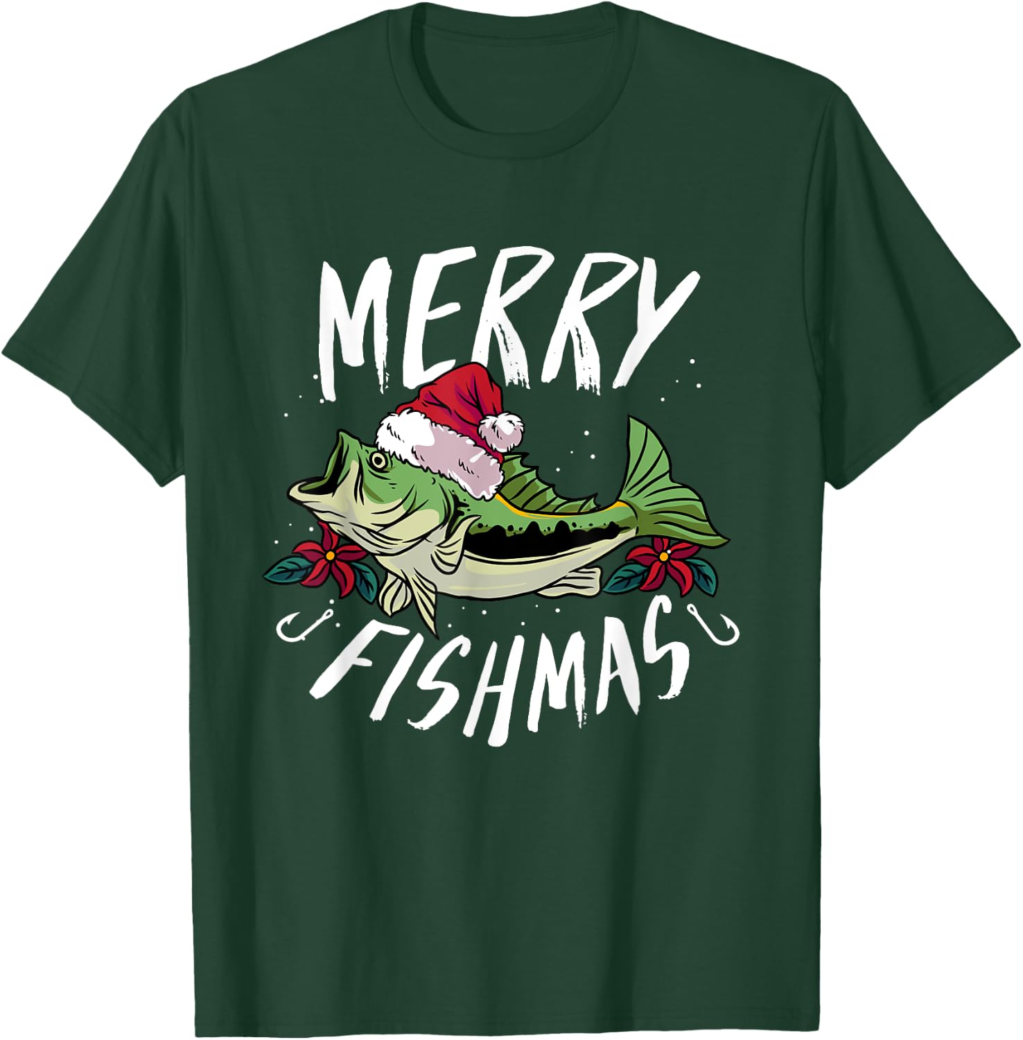 Funny Christmas Themed Bass Fishing design - Merry Fishmas T-Shirt - T-Shirt | Forest