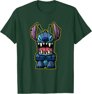 Disney Lilo & Stitch Wooden Tiki Figure Stitch Logo T-Shirt - T-Shirt | Forest
