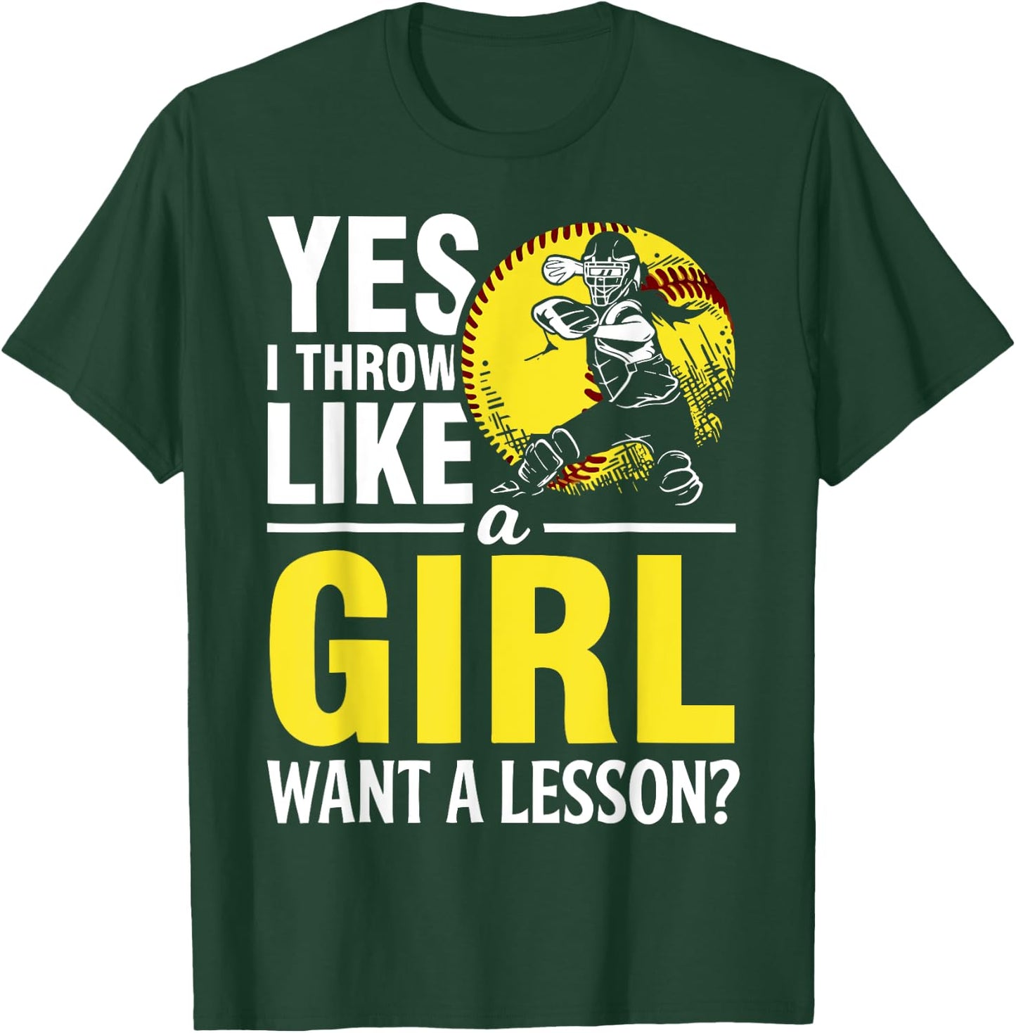 Funny Softball Catcher Yes Throw Like Girl Youth Women Gift T-Shirt - T-Shirt | Forest