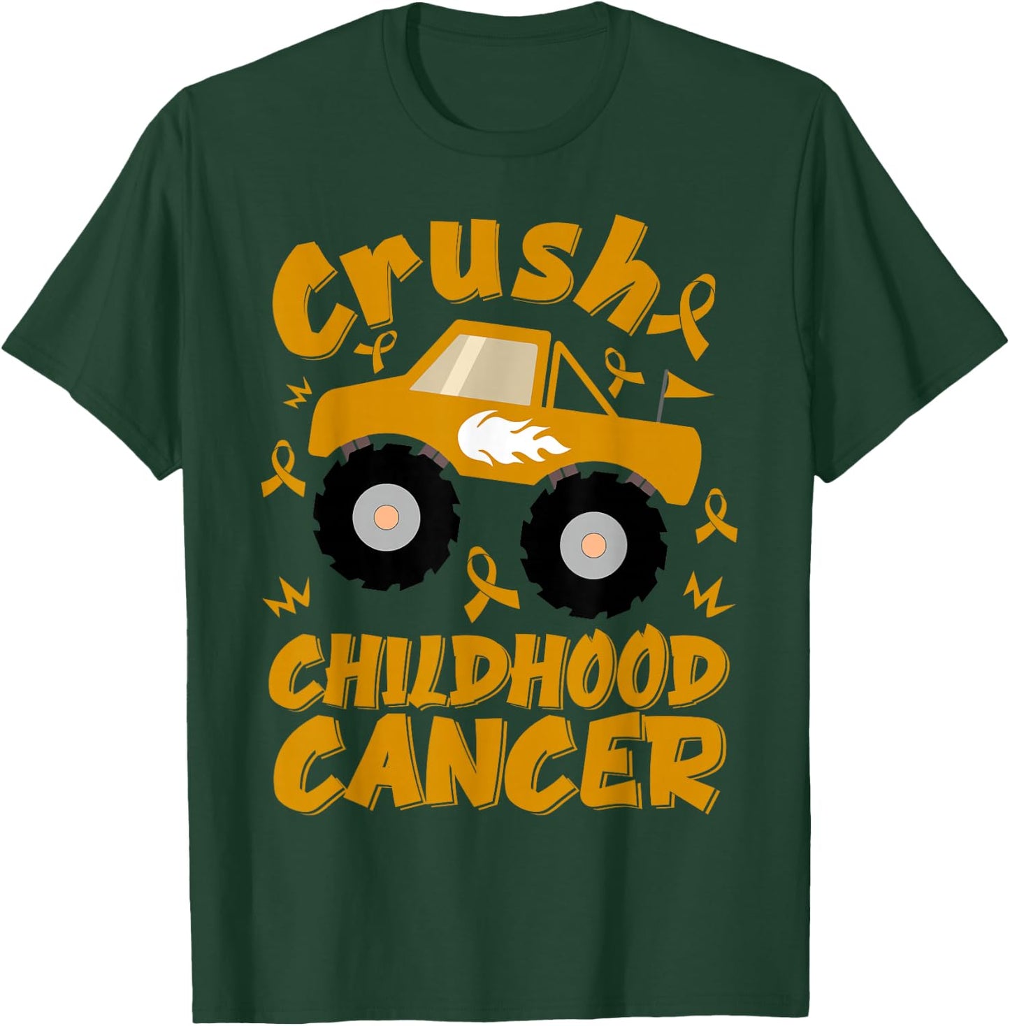 Crush Childhood Cancer Awareness Monster Truck & Gold Ribbon T-Shirt - T-Shirt | Forest