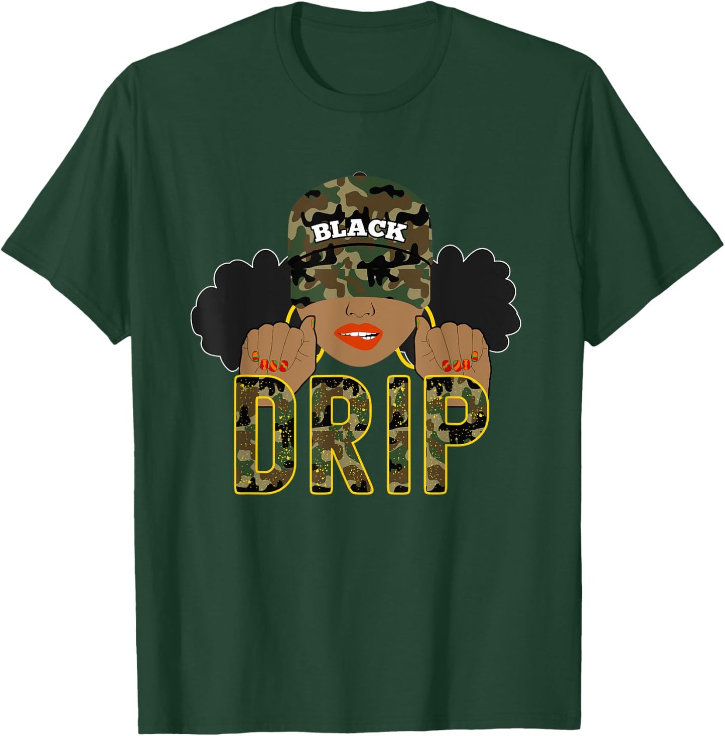 Drip Black Woman | Love to Shop Camo T-Shirt - T-Shirt | Forest