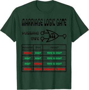 Funny Nerdy Marriage Logic Gate Husband Wrong Wife Right T-Shirt - T-Shirt | Forest