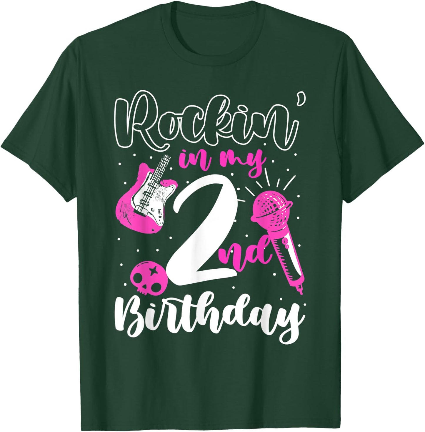 Girls Rockstar Birthday Rock Star Themed Guitar 2nd Birthday T-Shirt - T-Shirt | Forest