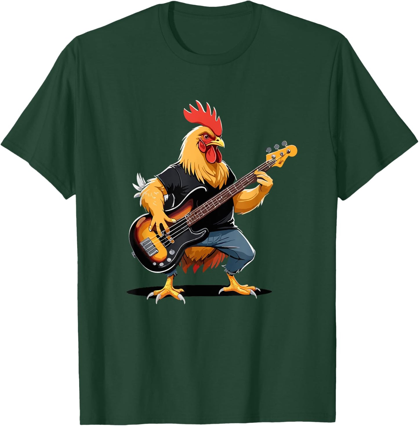 Chicken playing Bass Guitar, Chicken Guitarist T-Shirt - T-Shirt | Forest