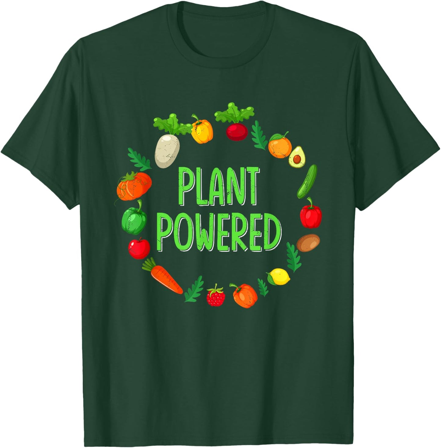 Plant Powered Retro Funny Gym Workout Vegetarian Vegan Lover T-Shirt - T-Shirt | Forest