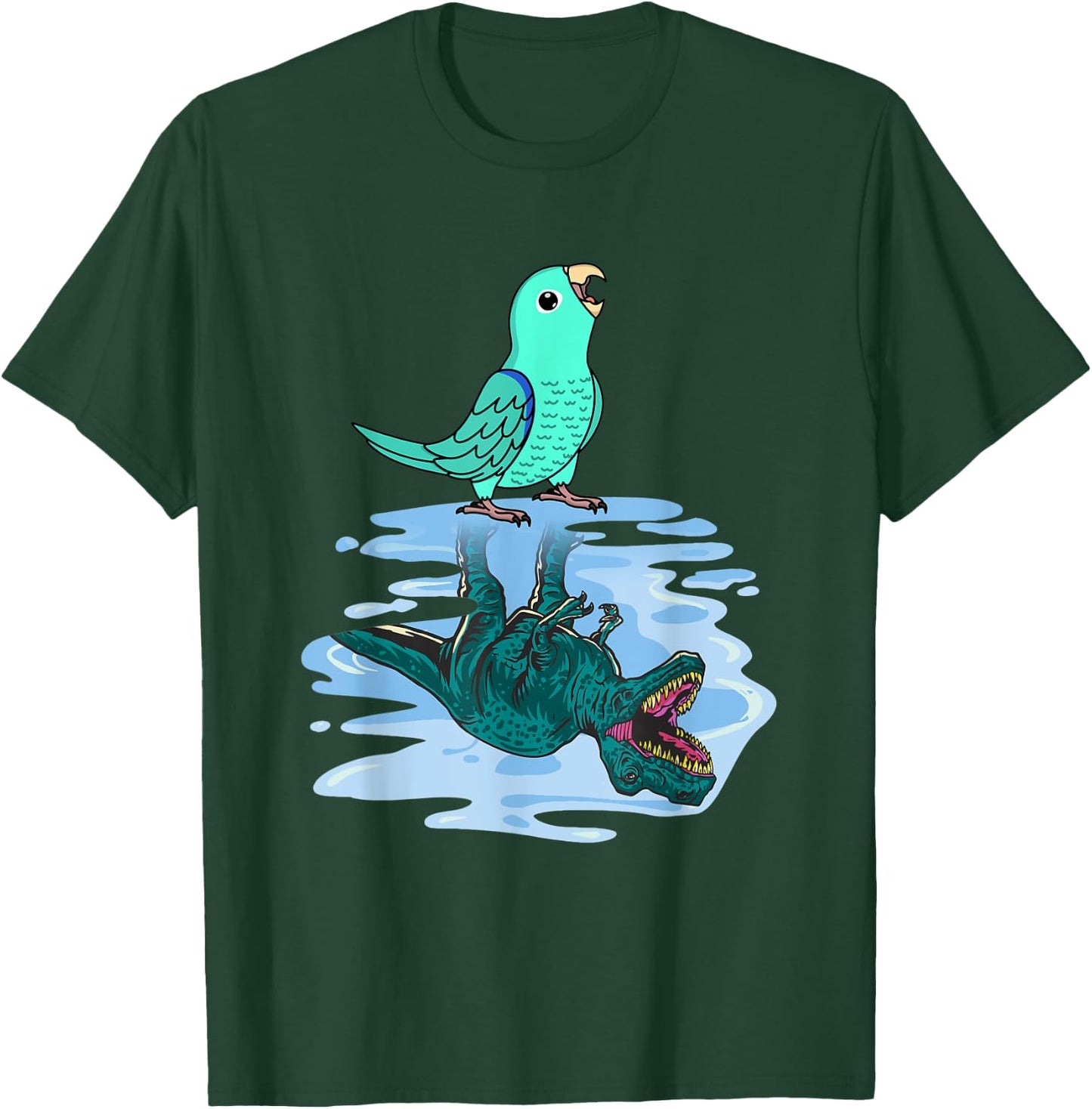 Parrot & T Rex Reflection I Turquoise Parrotlet T-Shirt - T-Shirt | Forest