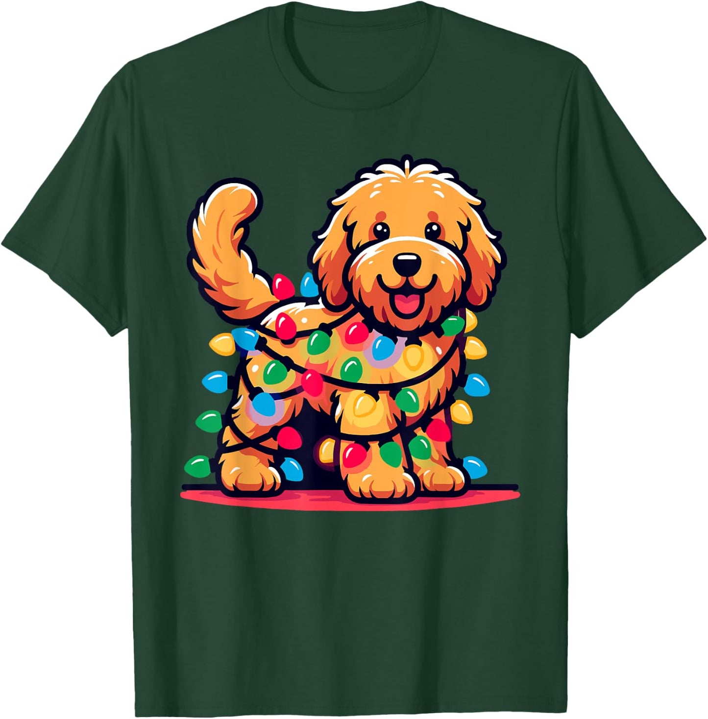 Goldendoodle Christmas Tree Xmas Lights Golden Doodle Dog T-Shirt - T-Shirt | Forest