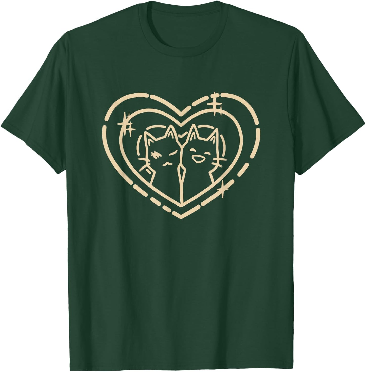 Cute Kawaii Y2K Coquette Heart with Cats T-Shirt - T-Shirt | Forest