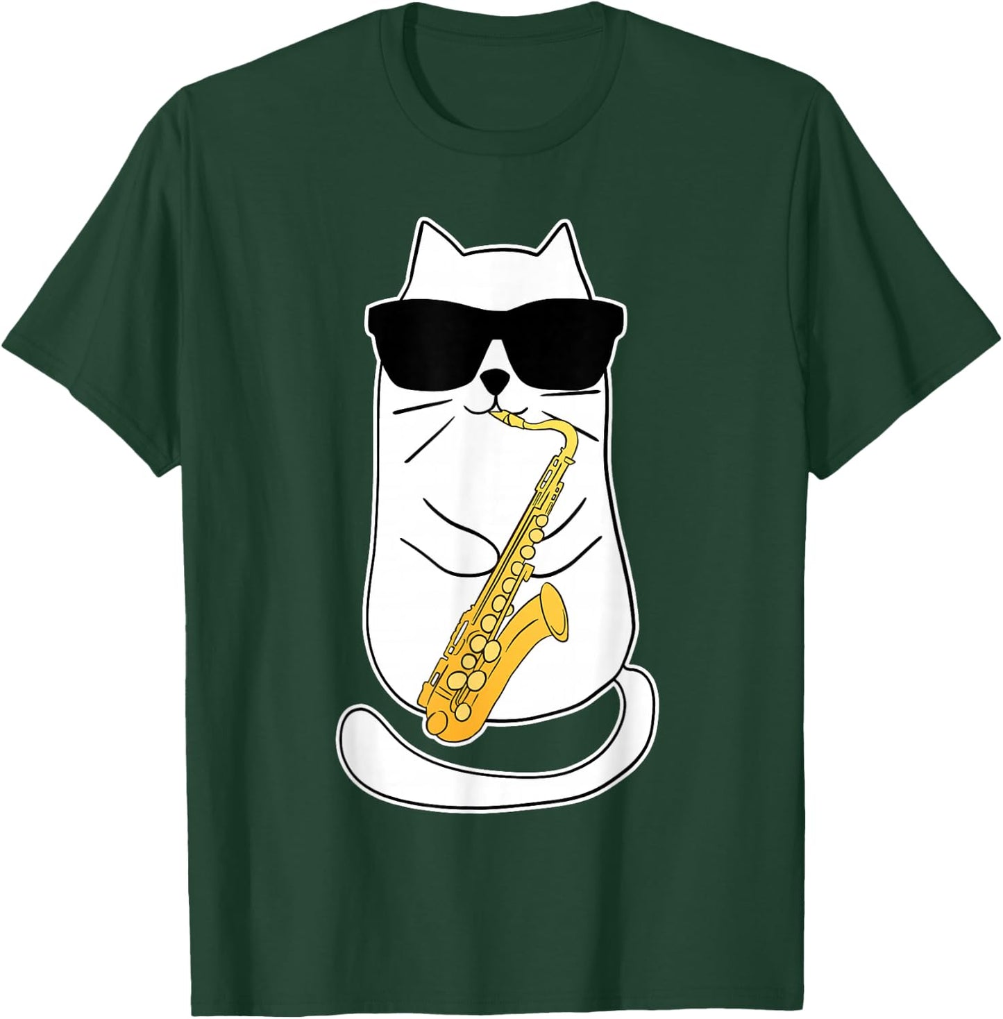 Funny Saxophone Cat Musician Jazz Music Lover T-Shirt - T-Shirt | Forest