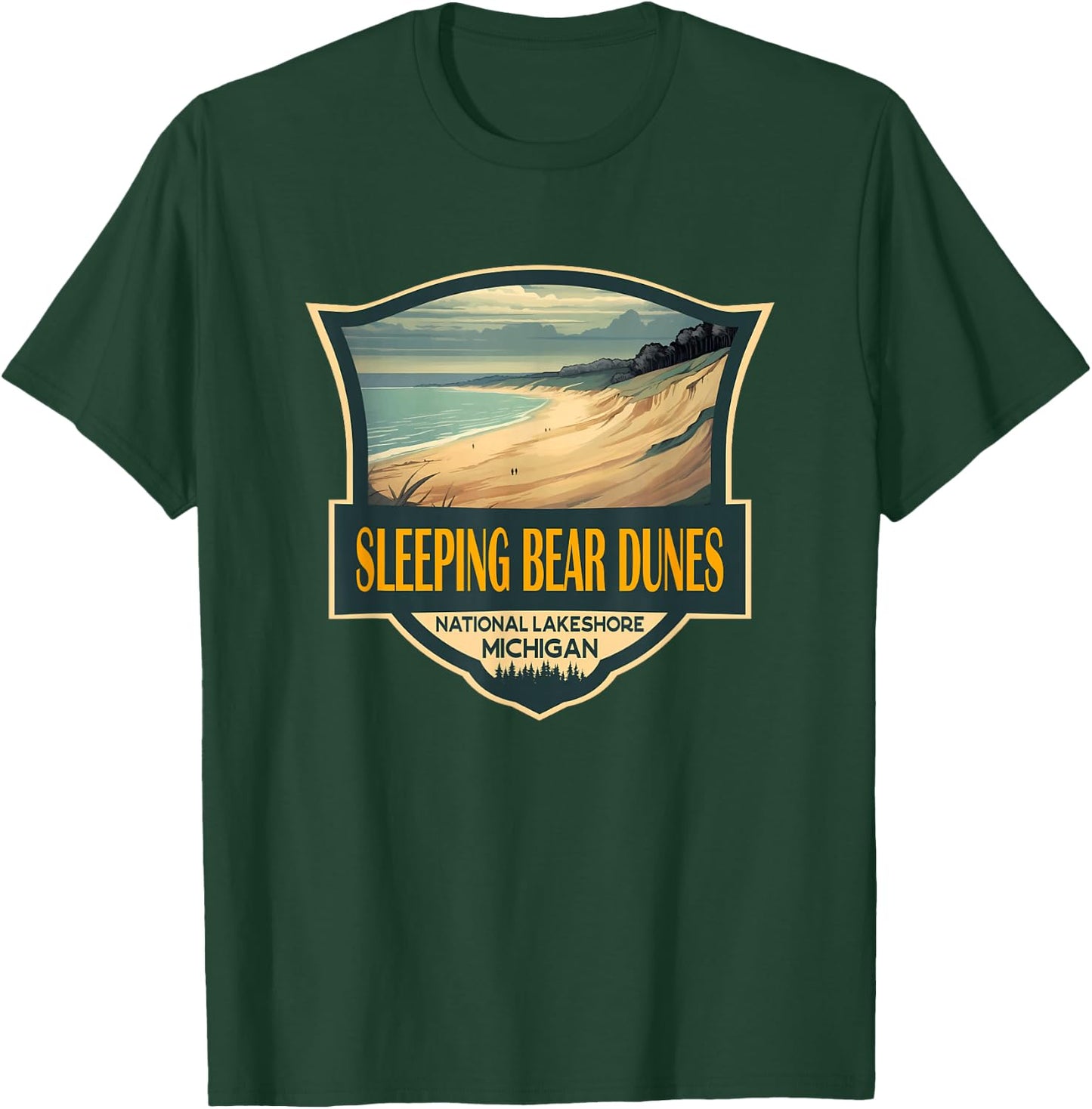 Sleeping Bear Dunes National Lakeshore Travel Retro Badge T-Shirt - T-Shirt | Forest