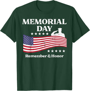 Memorial Day USA Flag Remember Honor Patriot Men Women Kids T-Shirt - T-Shirt | Forest