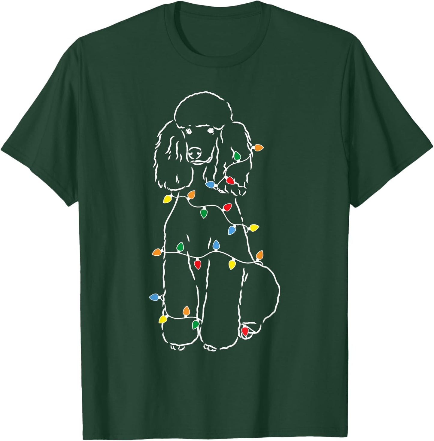 Funny Poodle Christmas Shirt - Cute Poodle With Christmas Lights - Adults - Black - Short Sleeve T-Shirt - T-Shirt | Forest