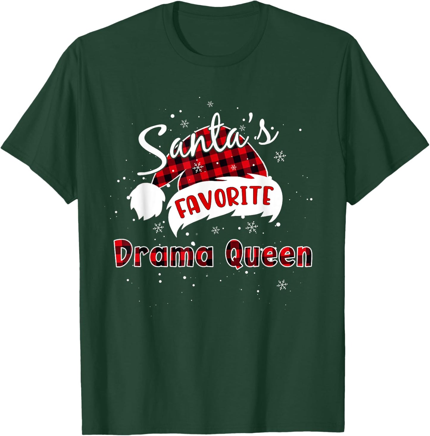 Funny Santa's Favorite Drama Queen Christmas Plaid Buffalo T-Shirt - T-Shirt | Forest