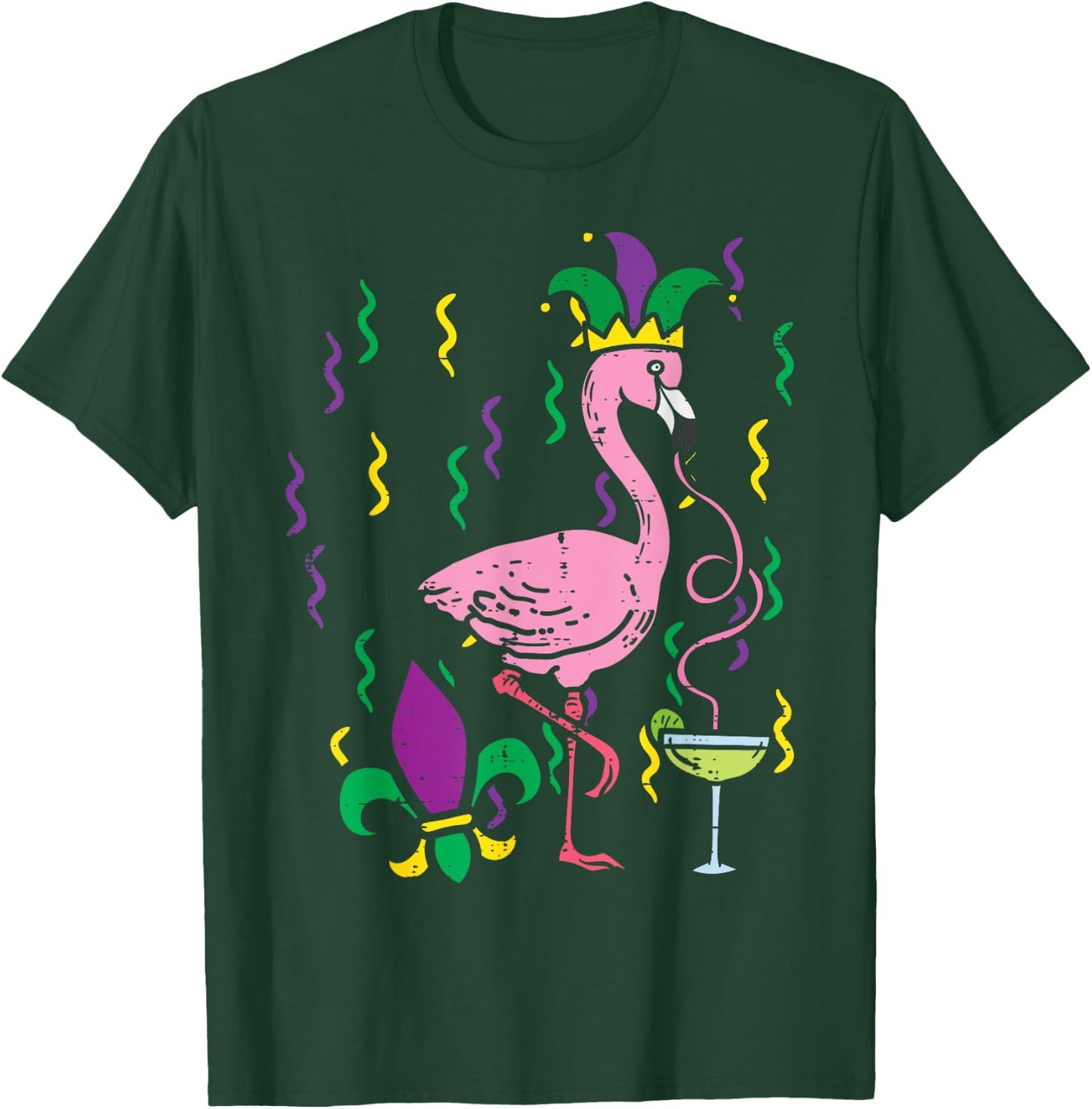 Mardi Gras Jester Flamingo Funny Carnival Bird Men Women T-Shirt - T-Shirt | Forest