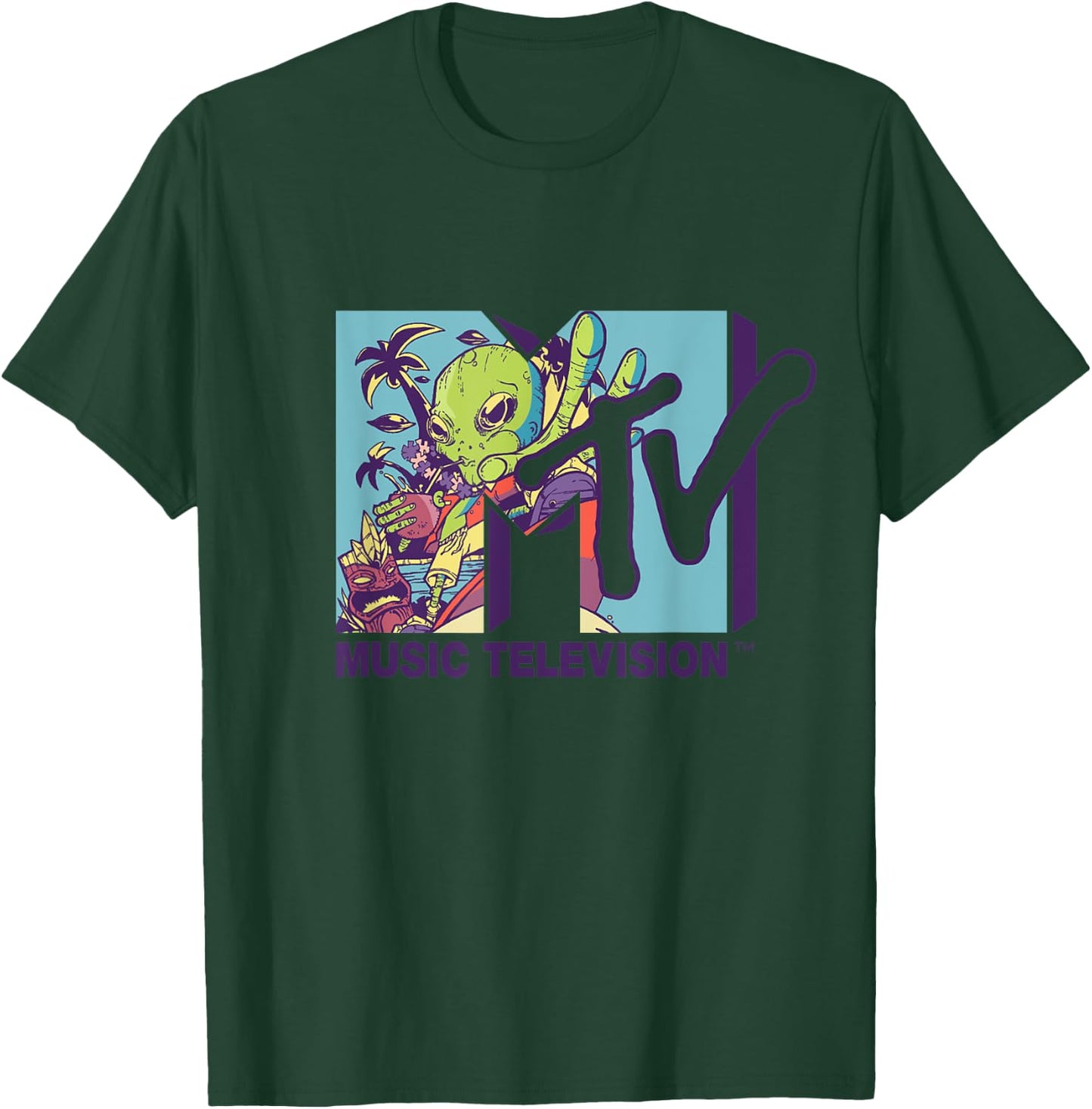 Mademark x MTV - The official MTV Logo with an alien drinking milk of coconut T-Shirt - T-Shirt | Forest