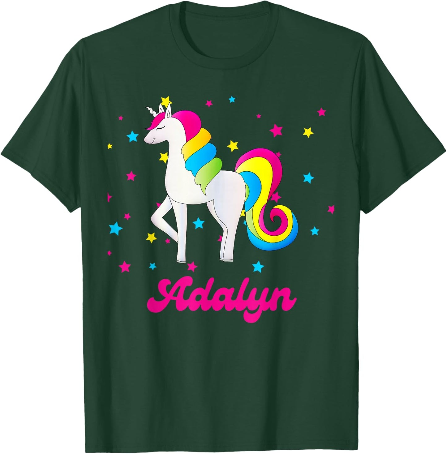 Cute Rainbow Unicorn Pink and Blue Personalized Adalyn T-Shirt - T-Shirt | Forest