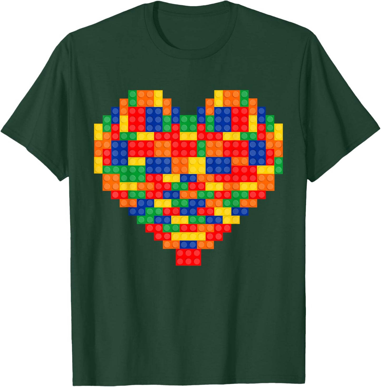 Heart Valentines Day Master Builder Block Brick Building T-Shirt - T-Shirt | Forest