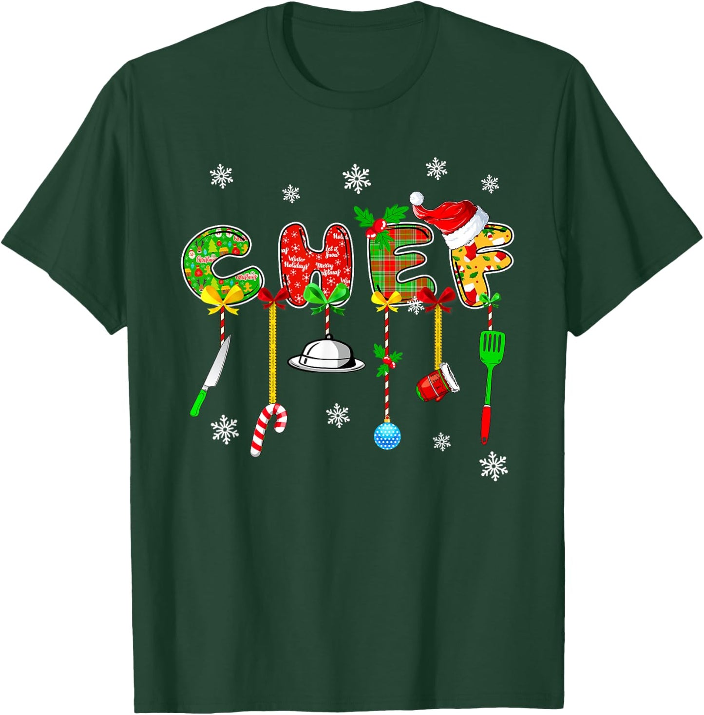 Buffalo Plaid Xmas Chef Christmas Men Women Funny Matching Holiday Costume T-Shirt - T-Shirt | Forest