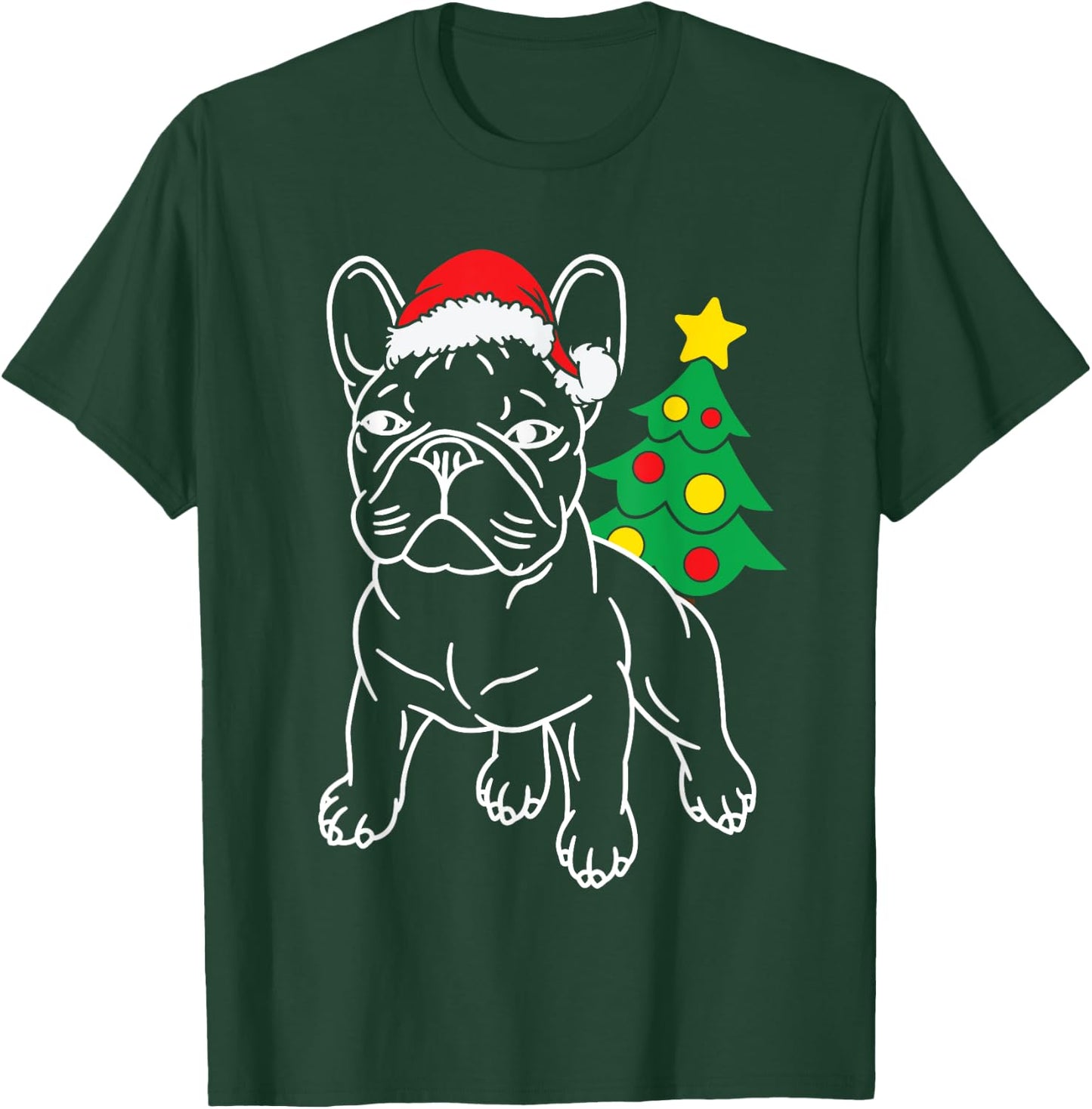 Funny French Bulldog Dog Puppy Christmas Tree Xmas Pajama Men Women Kids T-Shirt - T-Shirt | Forest