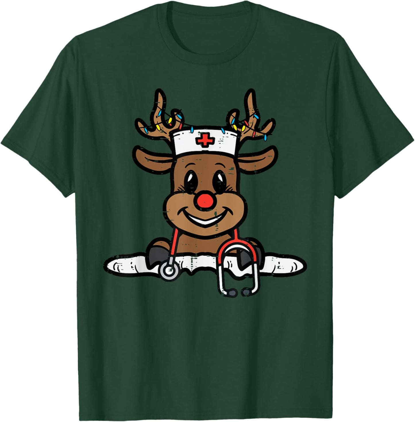 Christmas Nurse Reindeer Xmas Scrub Top Men Women RN ICU ER T-Shirt - T-Shirt | Forest