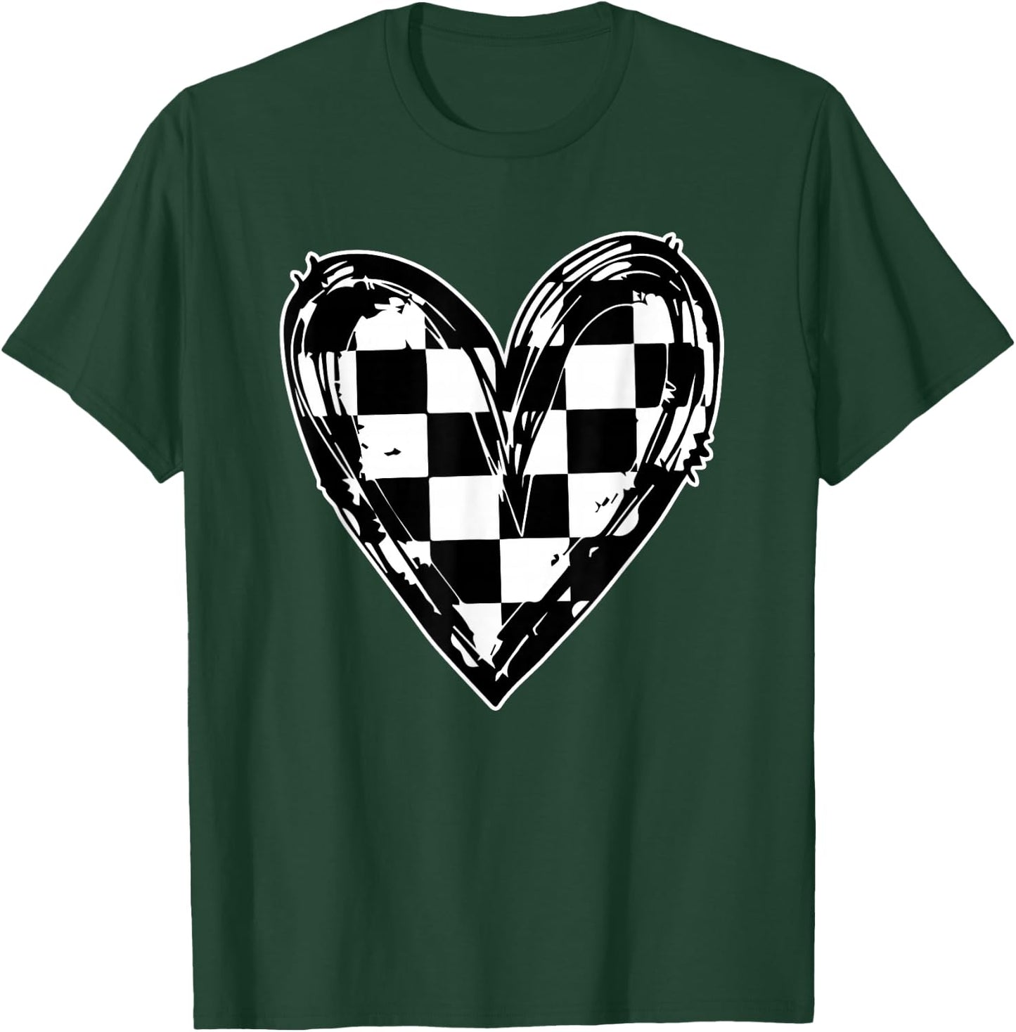 Race Car Checker Flag Racing Heart Auto Racer T-Shirt - T-Shirt | Forest