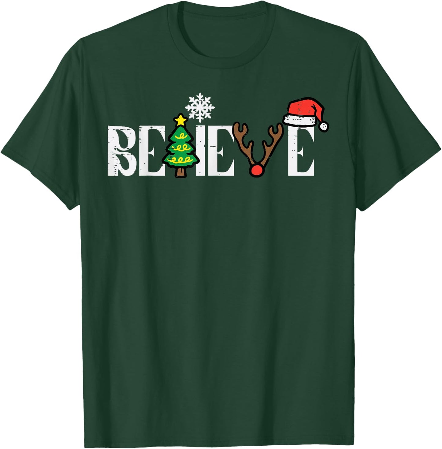Christmas Believe Santa Xmas Boys Girls Kids Youth Men Women T-Shirt - T-Shirt | Forest