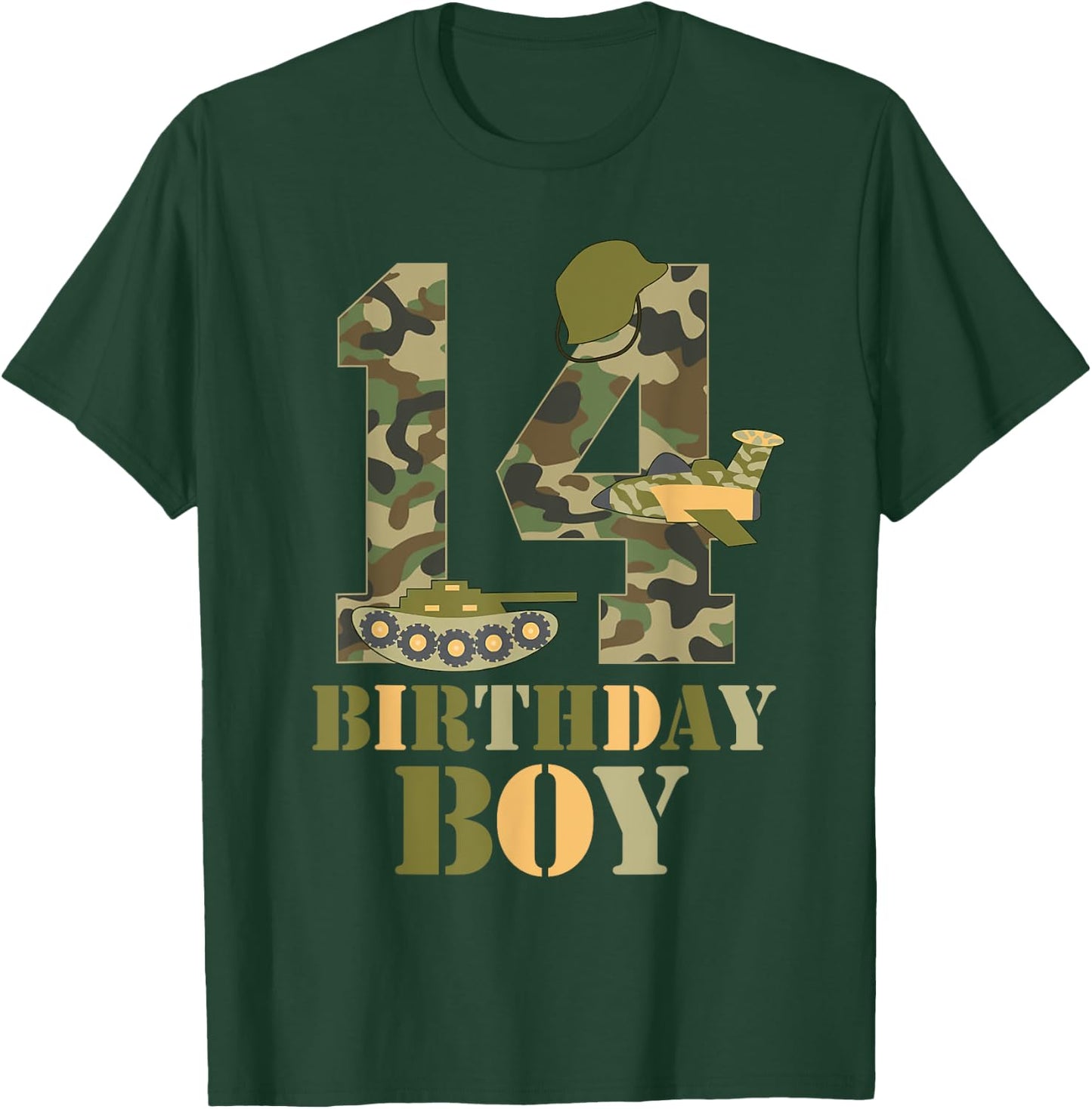14th Birthday Military Themed Camo Boys 14 Years Old Soldier T-Shirt - T-Shirt | Forest