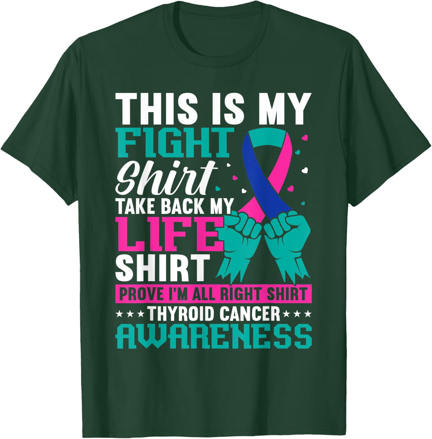 Thyroid Warrior Teal Purple Ribbon Thyroid Cancer Awareness T-Shirt - T-Shirt | Forest