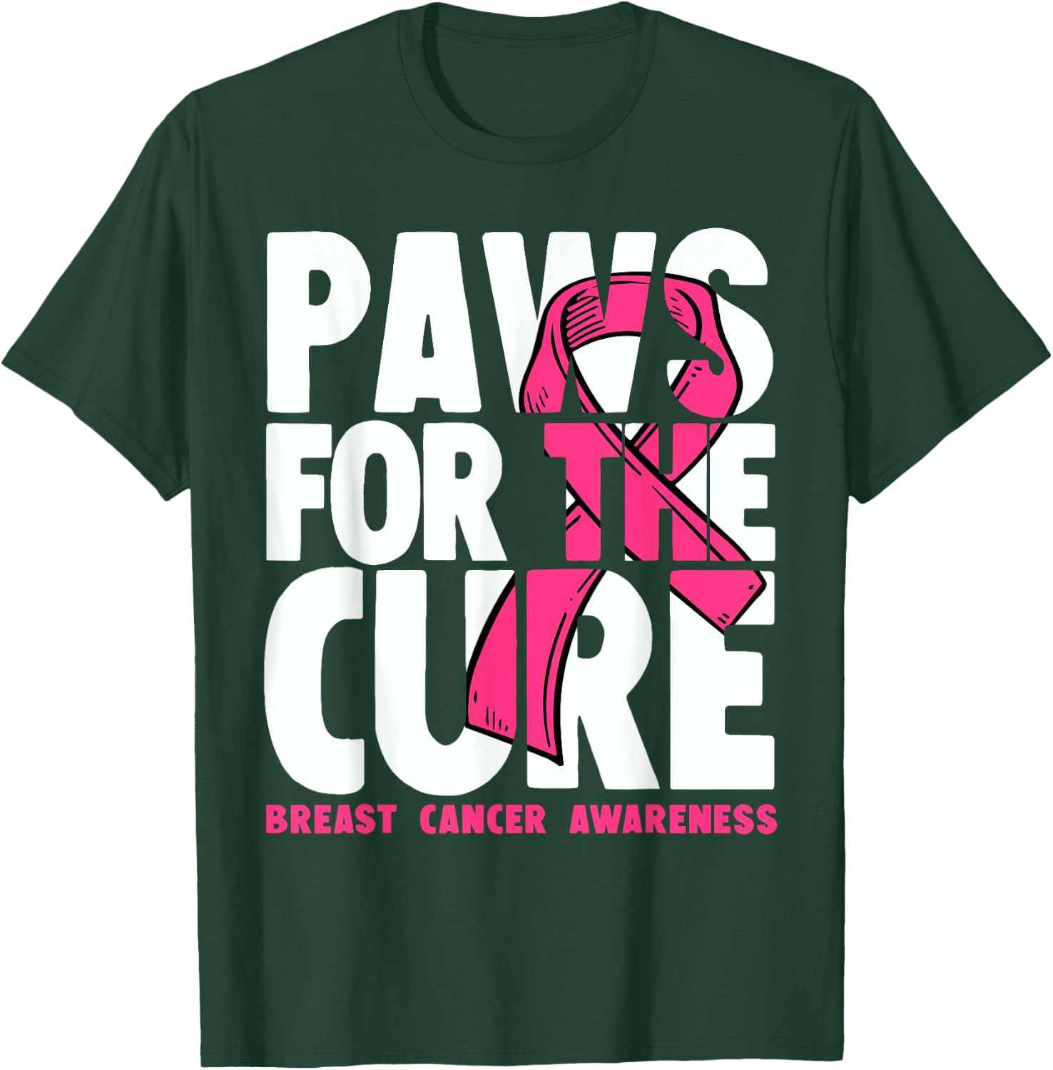 Dog Paw Print Puppy Lover Breast Cancer Awareness T-Shirt - T-Shirt | Forest