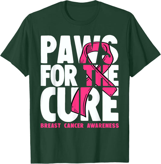 Dog Paw Print Puppy Lover Breast Cancer Awareness T-Shirt - T-Shirt | Forest
