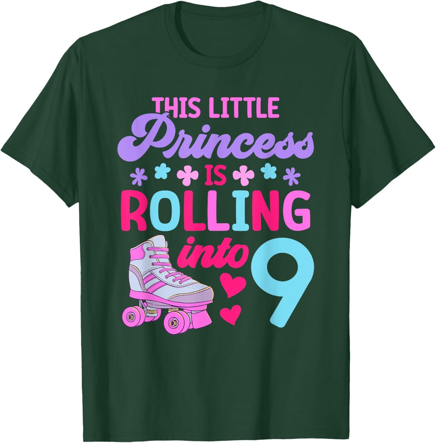 Rolling into 9 Girls 9th Birthday Roller Skates T-Shirt - T-Shirt | Forest