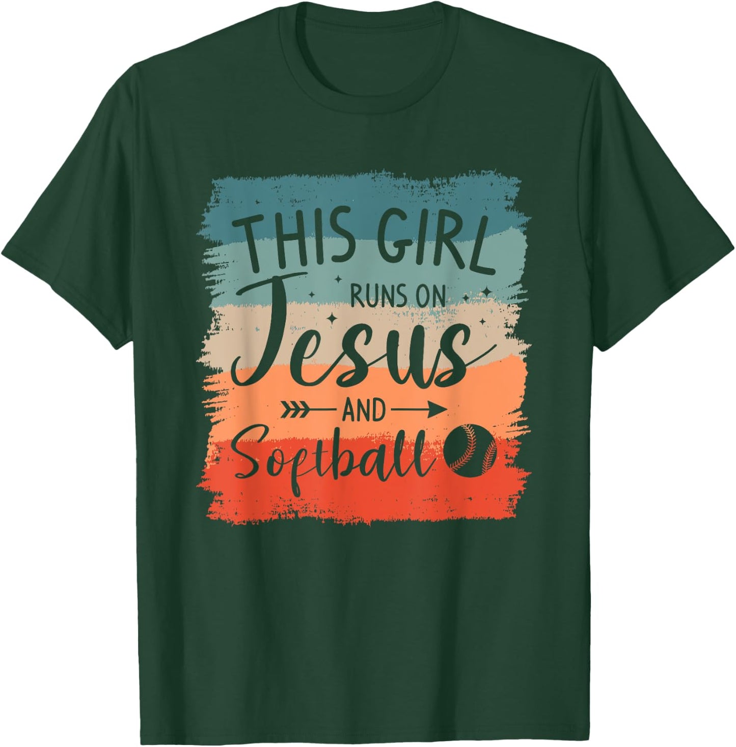 This Girl Runs On Jesus And Softball Softballer T-Shirt - T-Shirt | Forest