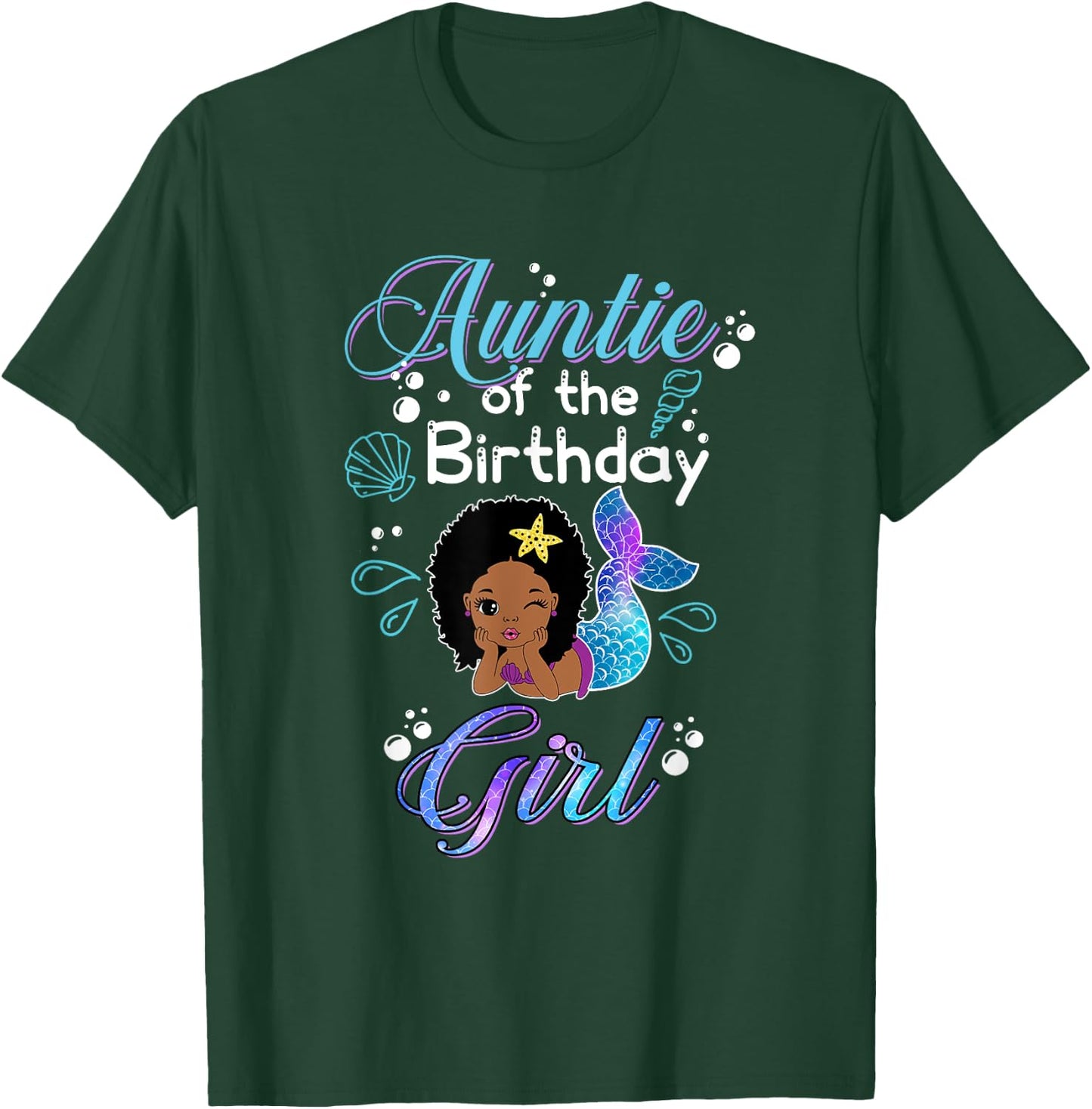Auntie Of The Birthday Mermaid African American Kids Women T-Shirt - T-Shirt | Forest
