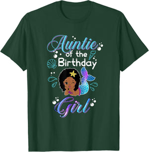Auntie Of The Birthday Mermaid African American Kids Women T-Shirt - T-Shirt | Forest